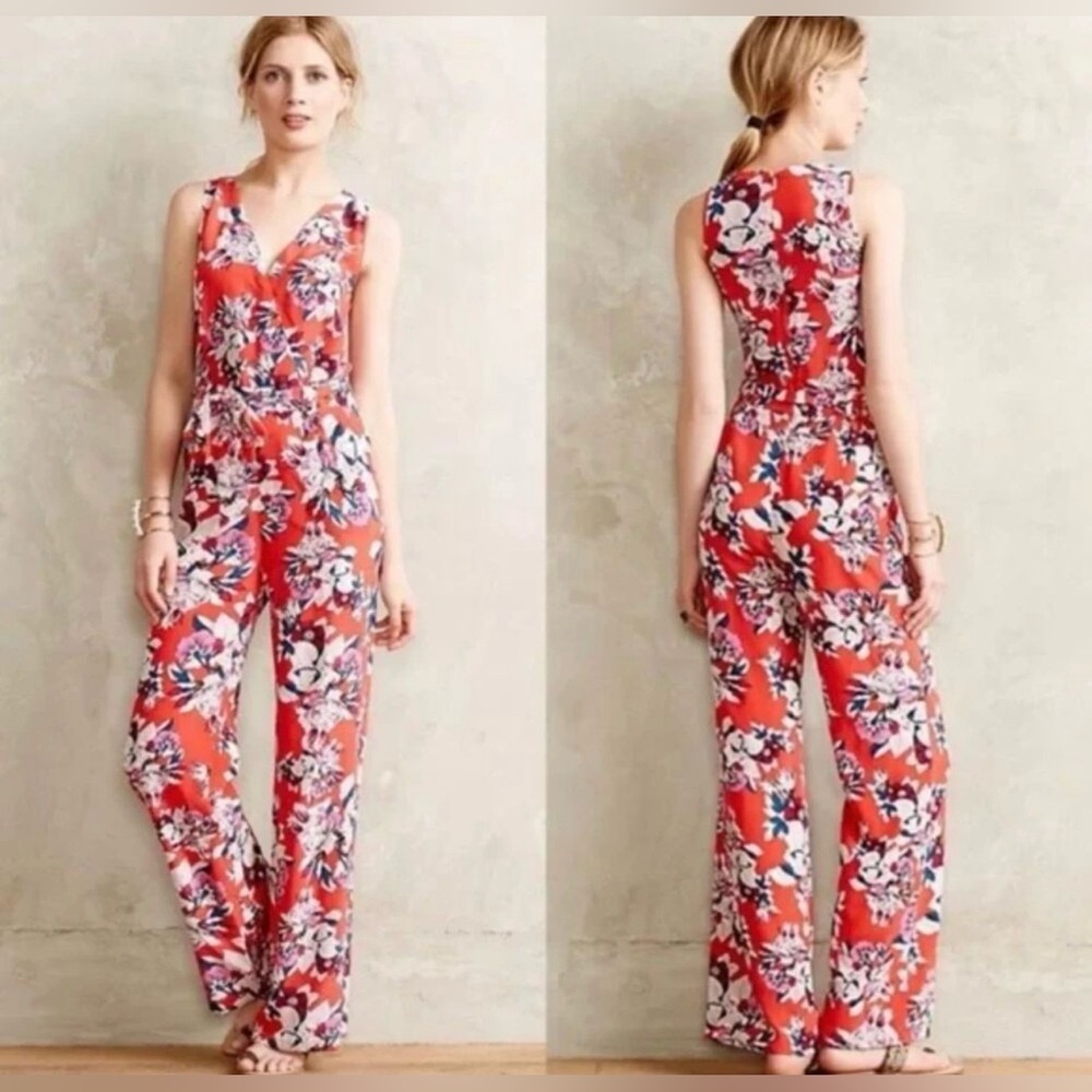 Yumi Kim Anthropology 100% Silk Jumper Floral Size Small jumpsuit boho